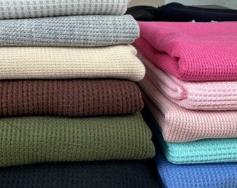 Cotton Waffle Thermal Fabric | Soft Waffle Knit Fabric by the Yard