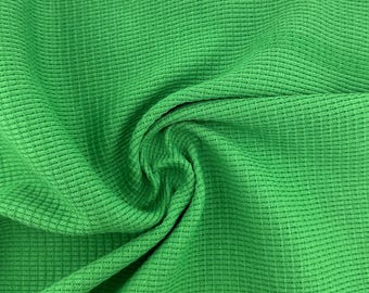 Tejido térmico de algodón tipo gofre – Verde césped, 9 oz / Tejido térmico de jersey suave tipo gofre, 5 % elastano, cortado a medida