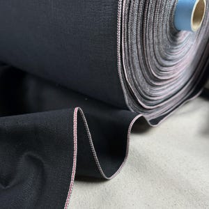 Selvedge japansk svart denim | Vävt tyg på metervara | 470 g/14 oz denim | Texturerad denim för jeans, jackor och skjortor