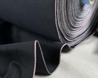 Selvedge Japanese Black Denim  | Woven Fabric by the Yard | 470 GSM/14 oz Denim | Textured Denim for Jeans, Jackets & Shirts