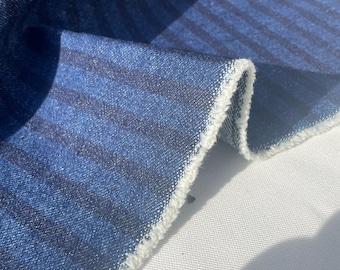 Italienische 100% Baumwolle Denim Indigo Blau Gestreift Muster Stoff lose Lagerware