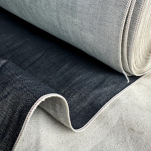 Selvedge japanischer schwarzer Indigo-Denim | Webstoff Meterware | 450 g/m² Denim | Struktur-Denim für Jeans, Jacken & Shirts
