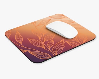 Autumn Gradient Leaf Pattern Mouse Pad | Fall Botanical Desk Mat