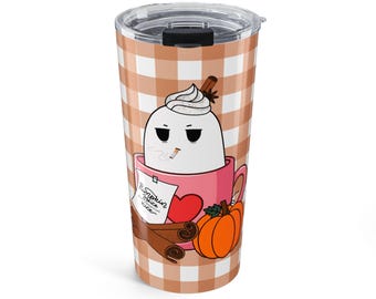 Pumpkin Spice Ghost Tumbler 20oz | Plaid Fall Coffee Cup Funny Ghost Meme Tumbler