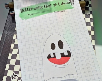 Notitieblok 4 x 6 inch | Halloween | Ruitjespapier | Grappig spook | Memoblok | To-dolijst