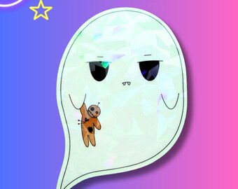 3 Inch Vinyl Sticker | Holographic | Water resistant Die Cut Sticker | Halloween Ghost Funny| Cute Sticker for Laptop Tumbler & Water Bottle
