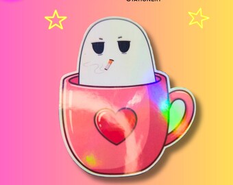 2.75 Inch Vinyl Sticker | Holographic | Water resistant Die Cut Sticker | Halloween Ghost Funny| Cute Sticker Laptop, Tumbler & Water Bottle