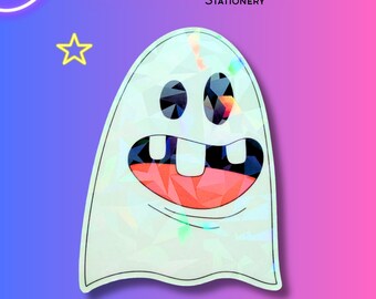 3 Inch Vinyl Sticker | Holographic | Water resistant Die Cut Sticker | Halloween Ghost Funny| Cute Sticker for Laptop Tumbler & Water Bottle