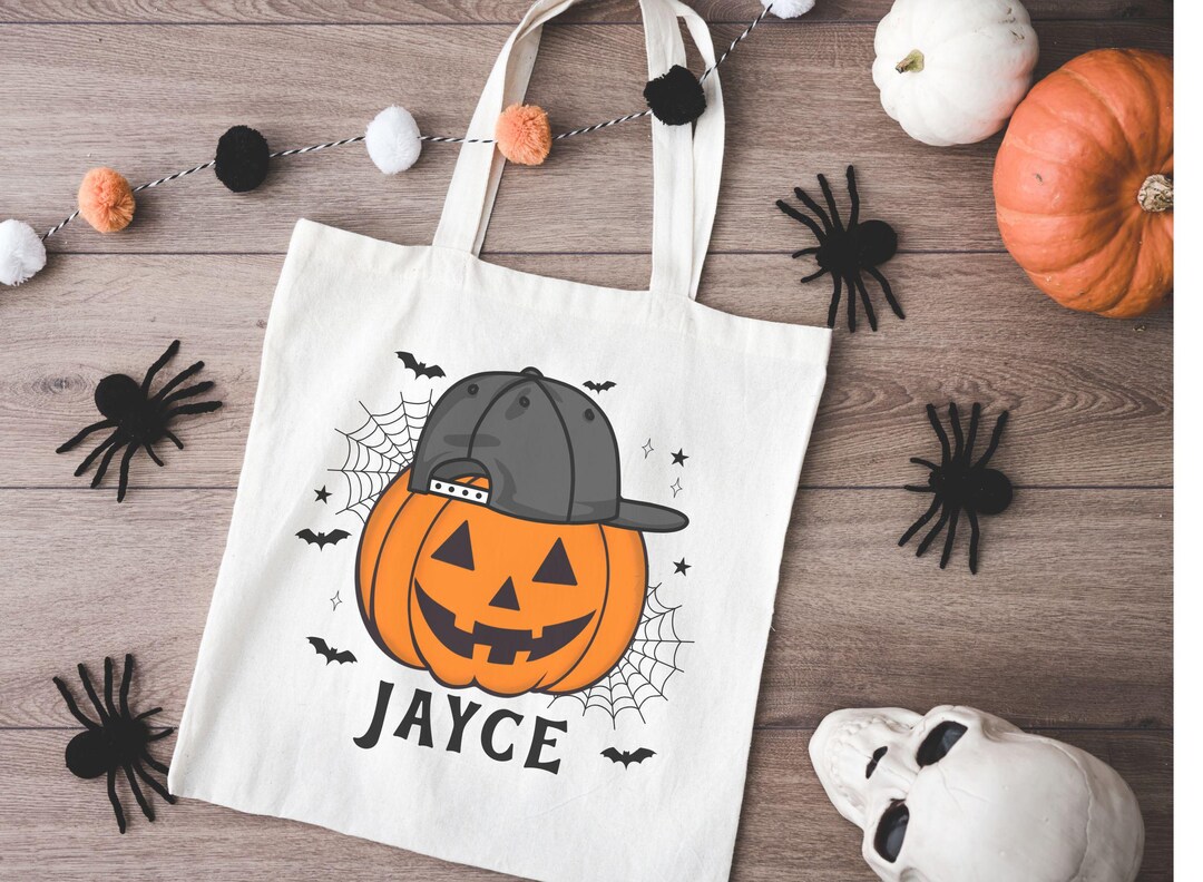 Personalized Pumpkin Trick or Treat Bag for Boys, Custom Halloween Tote ...