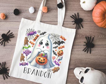 Personalized Halloween Tote Bag for kids, Personalized Trick or Treat, Custom Trick-Or-Treat Bag, Halloween Gift Bag, Halloween Candy Bag,