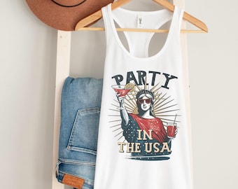 Impreza w USA 4 lipca Tank Top, Statua Wolności Drinking Tank Top, 4 lipca Tank Top dla niej, 4 lipca Party Tank Top, Czas na imprezę