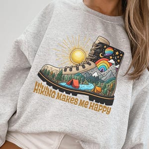 Hiking Makes Me Happy Shirt For Women, Hiking Sweatshirt, Rainbow Hiking Shirt, Hiking Aestetich, Soft Girl Shirt, Hiking Gift For Her