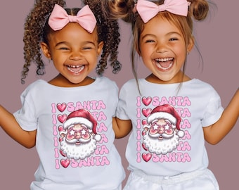 I Love Santa Girls T-Shirt, Cute Christmas Shirt for Kids, Holiday Graphic Tee, Christmas Outfit, Pink Christmas, Fun Girls Christmas Shirt