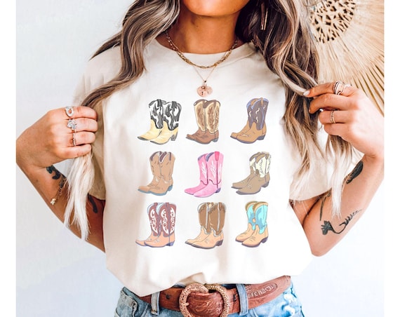 Comfort Colors Cowboy Boot Shirt, Cowboy Boot Graphic Tee,  Western Graphic Tee Cowgirl Boots T-Shirt, Cute Cowgirl Shirt