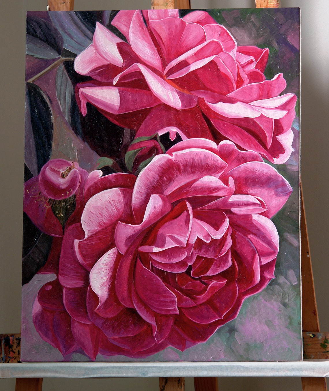 Beautiful pink roses Original oil painting Botanical wall Etsy