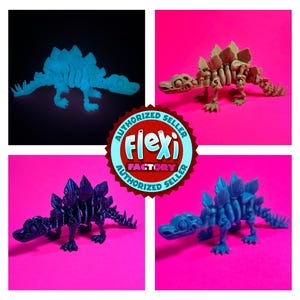 Flexi 3D Printed Stegosaurus Dinosaur Fossil Fidget Sensory Toy Desk Gift - Skeleton - Multicolor - Articulated Glow Dark - Flexi Factory