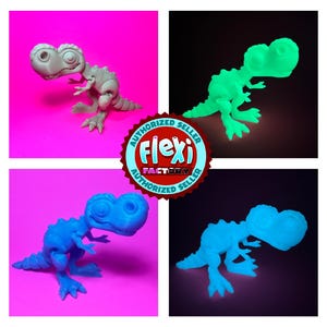 Flexi 3D Printed Cute T-Rex Dinosaur Fidget Sensory Toy Desk Gift - Multicolor - Articulated Glow in the Dark - Flexi Factory