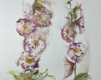 Purple Hollyhocks Original watercolour monotype