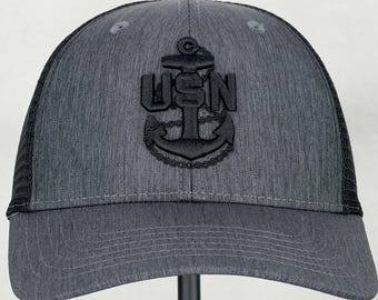 Navy Chief Ponytail Hat: Gray/ Black Mesh
