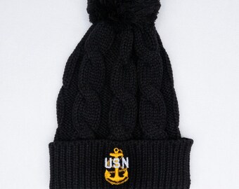 Navy Chief Super Fluffy - Black Beanie