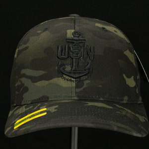 Navy Chief Black Multicam Hat (3D Puff)