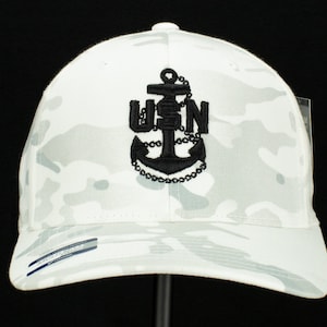 Navy Chief Alpine White Multicam Hat (3D Puff)