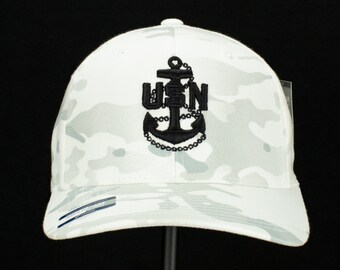 Navy Chief Alpine White Multicam Hat (3D Puff)
