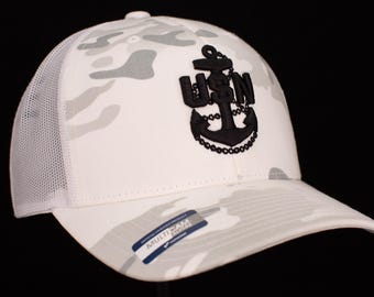 Navy Chief Multicam Alpine White Trucker Hat