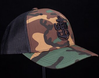 Navy Chief Green Camo/ Black Trucker Hat