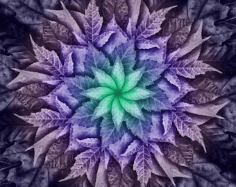 Hoffman Dream Big Leaf Fabric Panel: Bluegrass, Purple Haze, Plum