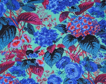 LAST PIECE (66") Kaffe Fassett Collective for Free Spirit presents Rose and Hydrangea PWPJ097 Blue by Philip Jacobs