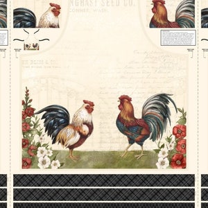 APRON PANEL Garden Gate Roosters by Susan Winget for Wilmington Prints