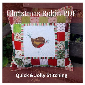 Christmas Robin Applique Patchwork Cushion