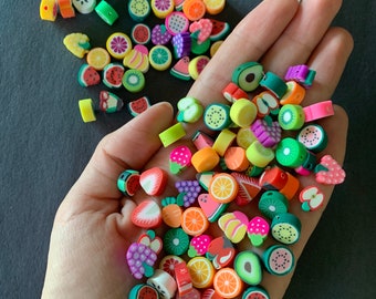 Small Polymer Clay Fruit Beads: 100pc Craft Supplies