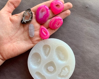 6-in-1 Druzy Mold: Realistic Geode Pendant & Earring Mould