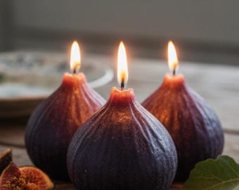 Handgemaakte vijgenkaarsenset: sojawas-fruitkaarsen, set van 3