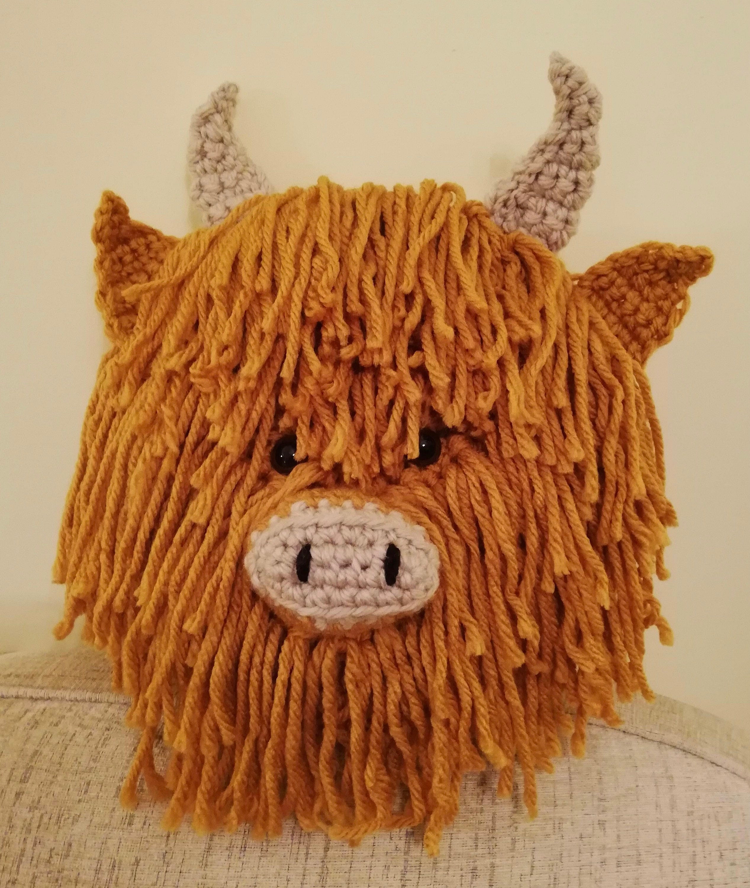 Highland Cow Cushion Crochet Starter Kit. Includes Yarn, Pattern