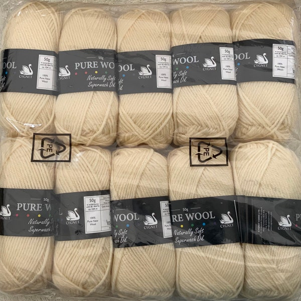 Cygnet Yarns Pure New Wool 10 x 50g pack - CREAM