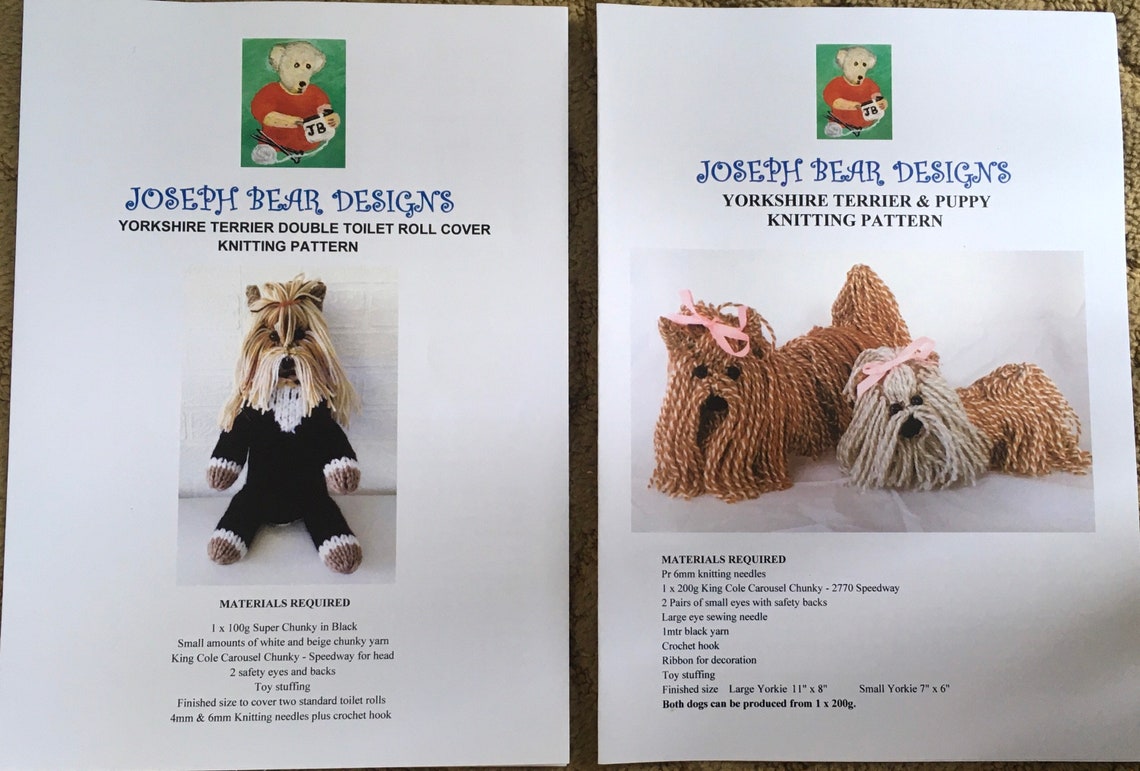 2 x Yorkshire Terrier knitting patterns. Etsy