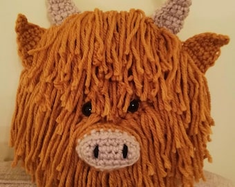 Highland Cow large round cushion crochet pattern