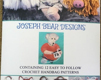 12 Crochet Handbags  Patterns book including Dogs, fox, highland cow etc