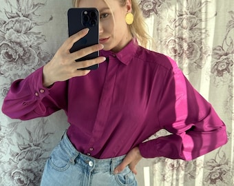 Vintage long sleeve pink blouse, elegant women's shirt