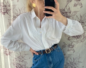 Vintage white cotton embroidered shirt