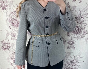 Vintage Classic houndstooth black and white blazer, elegant jacket