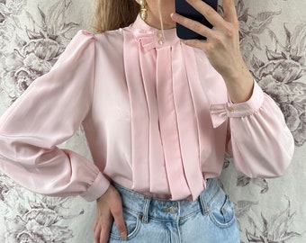 Vintage light pink blouse, romantic feminine women's shirt