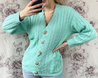 90s Vintage Women Turquoise Oversized Sweater/pullover