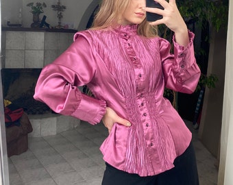 hot pink satin blouse