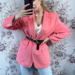 Vintage pink wool, angora blazer, unique feminine oversized jacket
