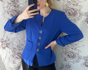 Vintage blue 70s classy blazer, elegant women’s jacket