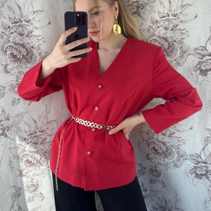 Vintage red wool blazer, elegant and classy women’s 80s jacket
